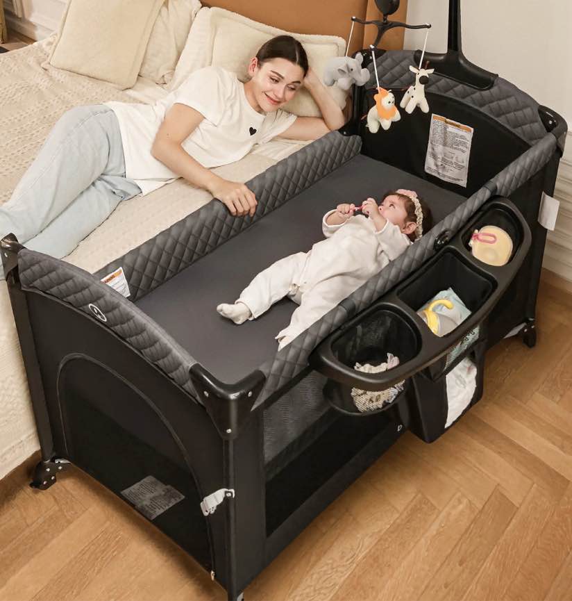 Babyeap 5 in 1 Baby Bassinet,Baby Sleeping Bed,Baby Changing Table,Baby Playpen,Standalone Baby Crib,Baby Bedside Bassinet for Newborn Baby,Black