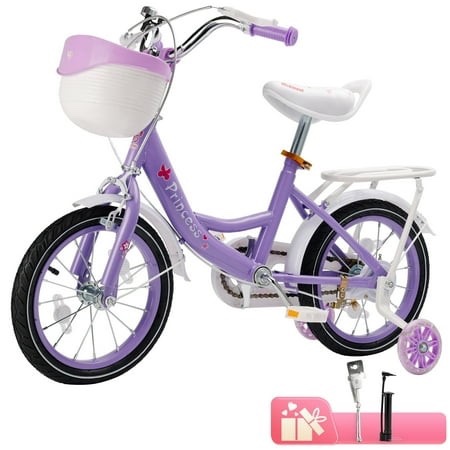 ARTUDATECH Girls Bike for Toddlers and Kids Ages 4-9 Years Old 16 18 Inch Kids Bike with Flashing Training Wheels & Basket Girls Bicycle with Handbrakes