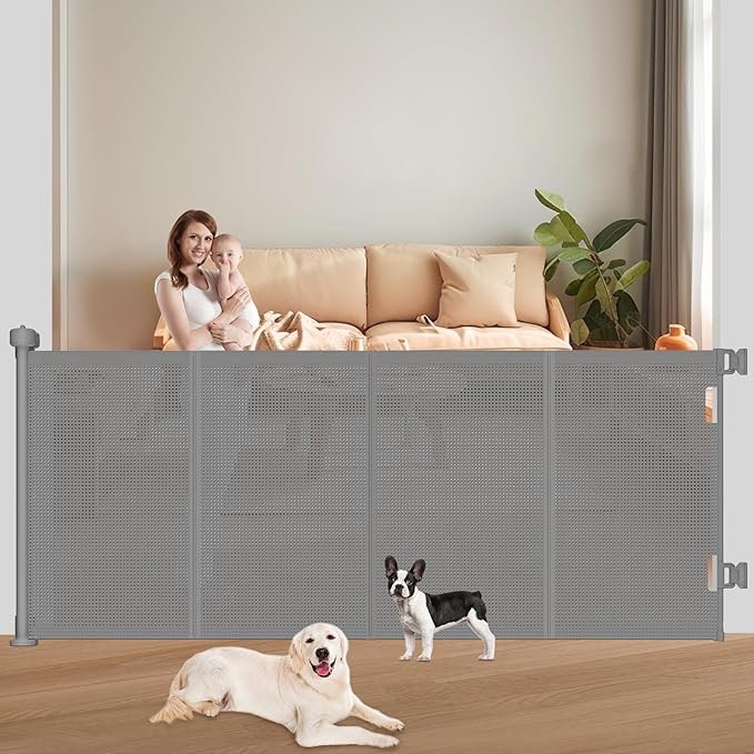 BEBANG Retractable Baby Gate, 2 Installation Modes, 71" Retractable Dog Gate for Stairs, Doorways, Hallways, Indoor and Outdoor, Gray