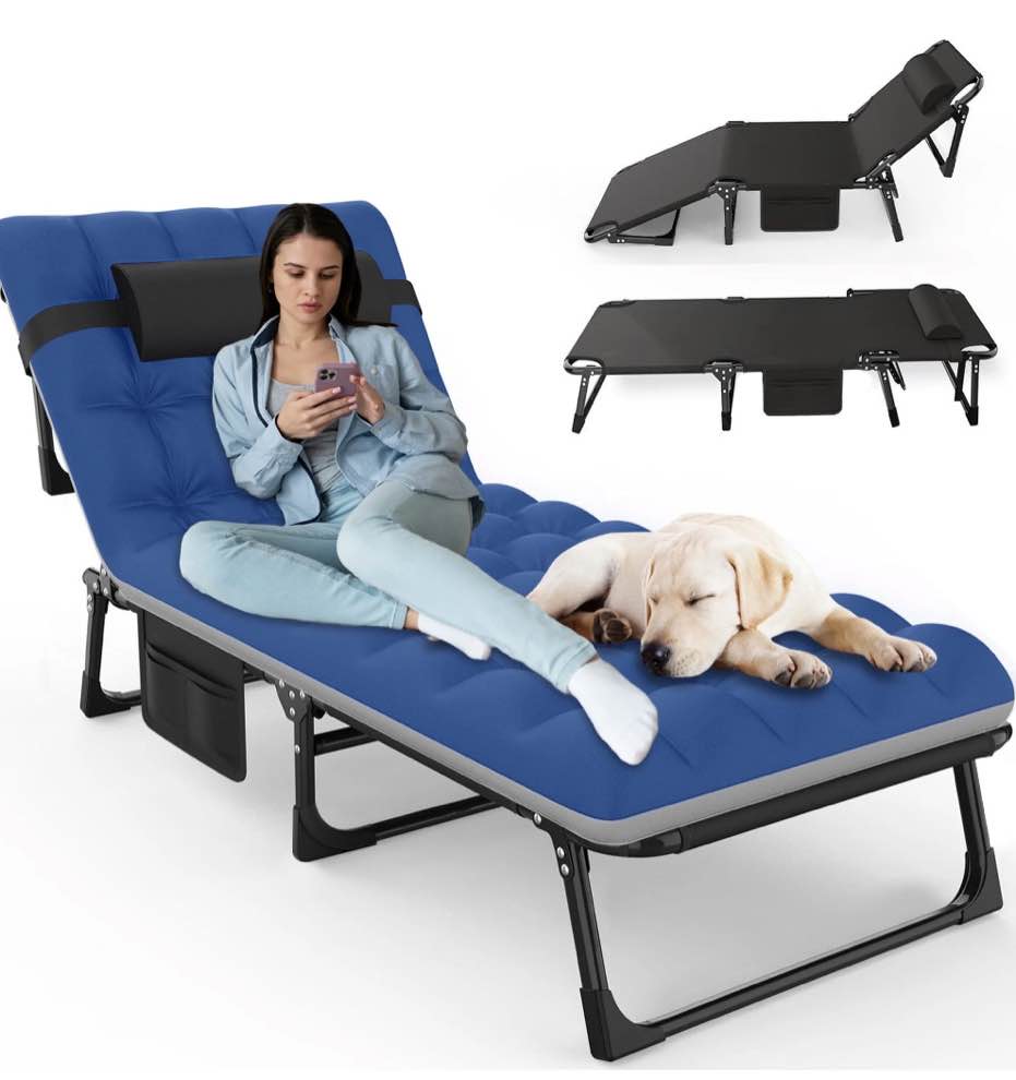 GVDV Portable Folding Camping Cot with Mattress, 29" Wide Multi-Position Folding Chaise Lounge Chair, Oversized Folding Bed Sleep Cot for Outdoor, Home, Office