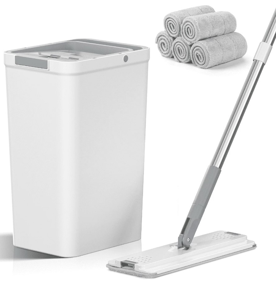 Cshidworld Mop and Bucket with Wringer Set  Hands Free Flat Floor Mop and Bucket Set  5 Washable Microfiber Pads  Wet and Dry Use  Home Floor Cleaning System