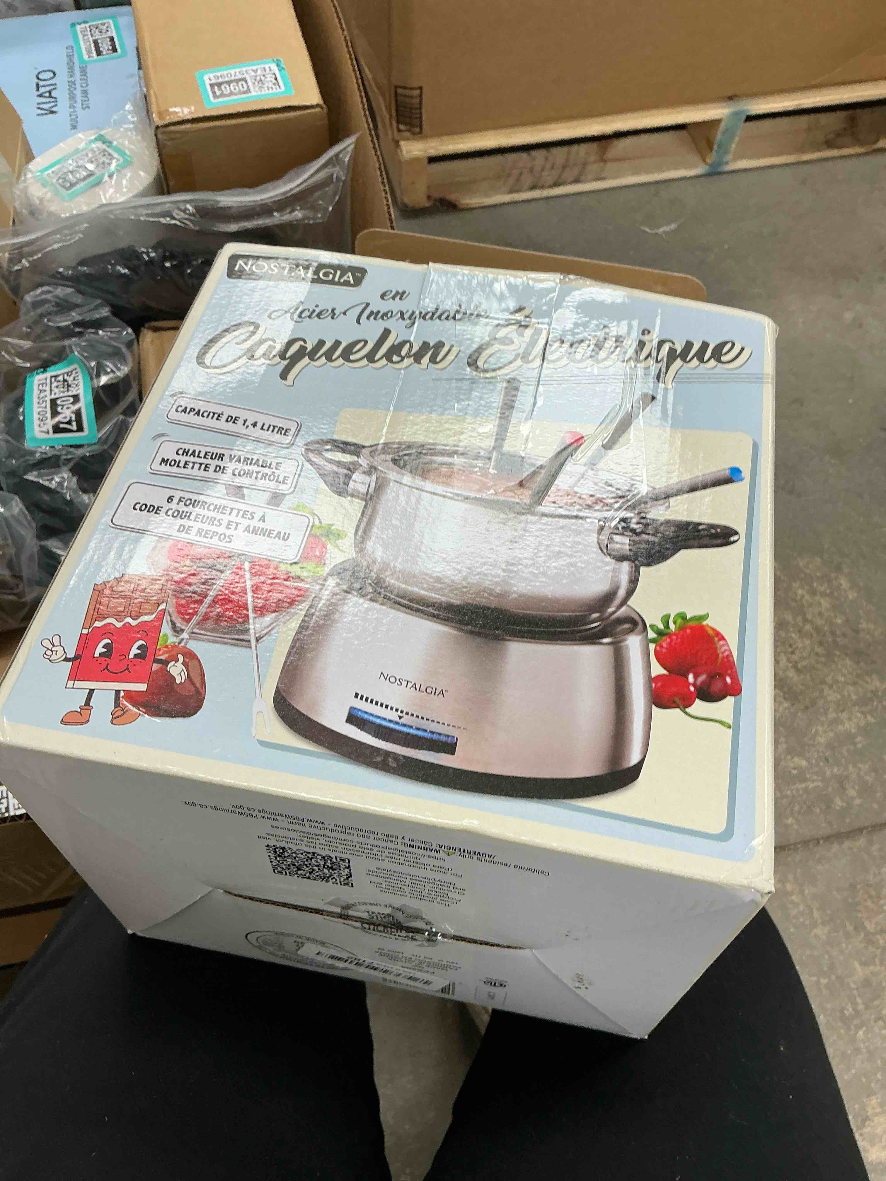 Condition photo showing Good Condition for Nostalgia 6-Cup Electric Fondue Pot Set for Cheese & Chocolate - 6 Color-Coded Forks, Temperature Control - Stainless Steel Kitchen Gadgets and Appliances for Hors d'Oeuvres and More - Stainless Steel 6 Cup