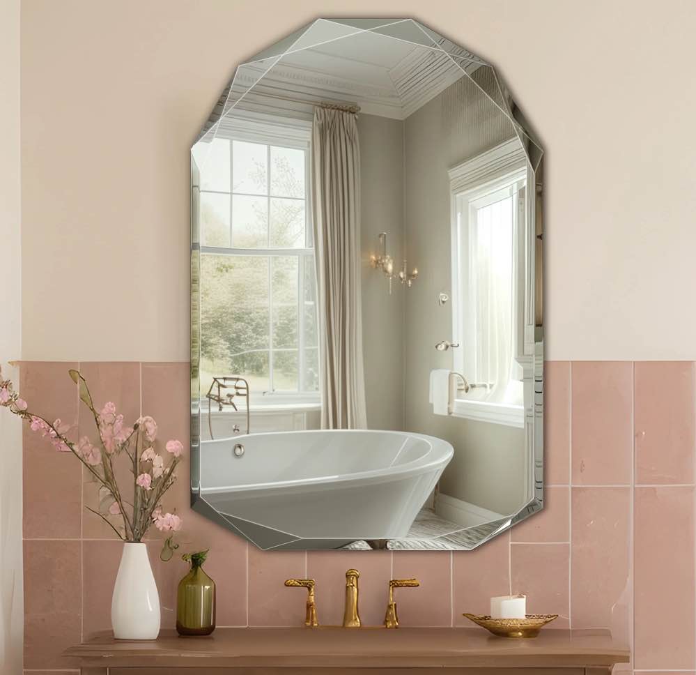 Antok 20x30 Inch Beveled Edge Frameless Bathroom Vanity Mirror, Wall Mount Mirror for Bathroom, Arched Decorative Mirror, HD Silver