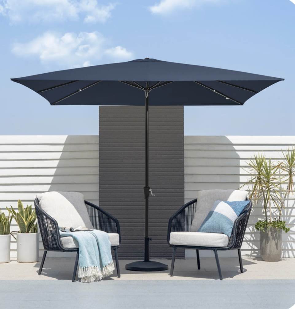 JUSTLET 8 x 10 ft Outdoor Rectangular Patio Market Umbrella, Navy Blue