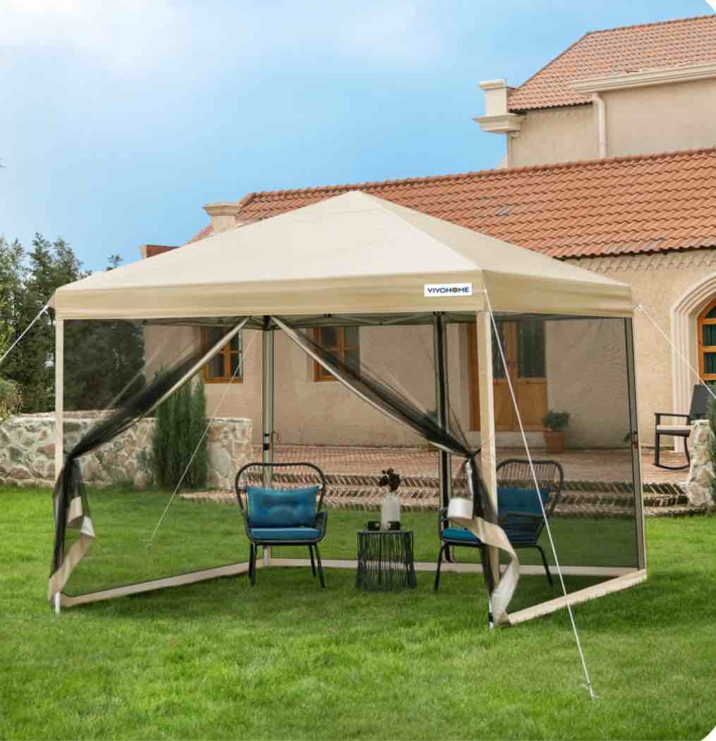SPECSTAR 10'x10' Pop up Canopy Tent with Mesh Netting, 2 Zipper Doors, and Roller Bag