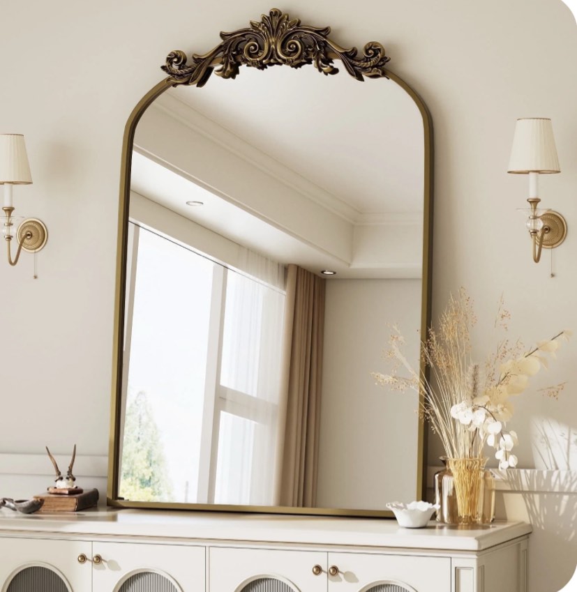 BEAUTYPEAK 32"x22" Vanity Wall Mirror Decorative Vintage Arch Bathroom Mirror,Bronze