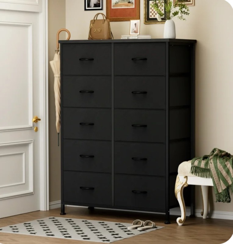 CONCETTA 10-Drawer Fabric Dresser Storage Chest for Bedroom, Closet, Entryway, Storage Furniture for Adults, Black