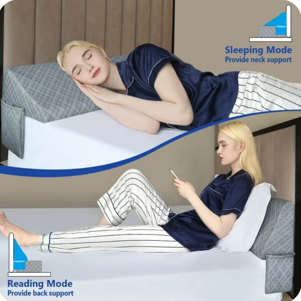 Kayfia King Size Pillow Wedge for Headboard Gap Bed Gap Filller (0-8") Mattress Space Filler Pillow Stopper with 2 Side Pocket Triangle Foam Pillow Wedge Between Headboard Mattress (Grey, 76"x10"x6")