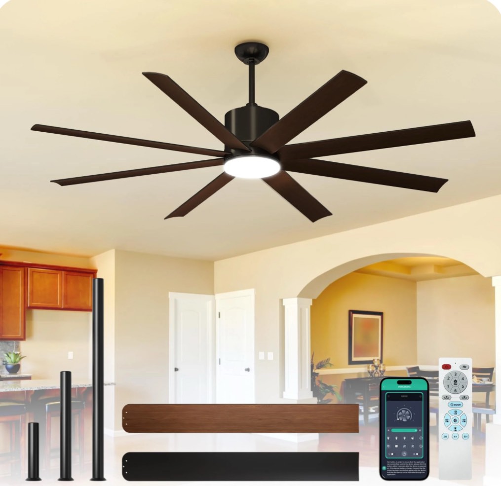 KOOSOM 72 Inch Ceiling Fan with Light and Remote & App Control, Indoor Outdoor Ceiling Fan Light