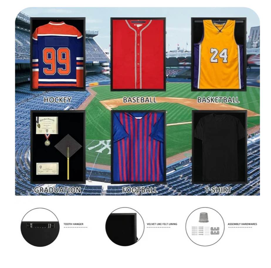 Jersey Frame Display Case, Large Lockable Shadow Box Sports Jersey Frame with 98% UV Protection Acrylic and Hanger for Baseball Basketball Football Shirt, BlackLocks