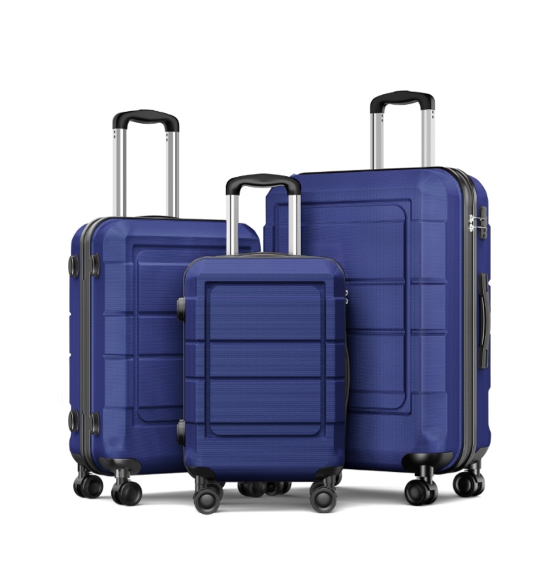 Lightweight 3-Piece Luggage Set with TSA Lock, Spinner Wheels - Hardshell Suitcase Set - 20/24/28 Inch, Dark Blue