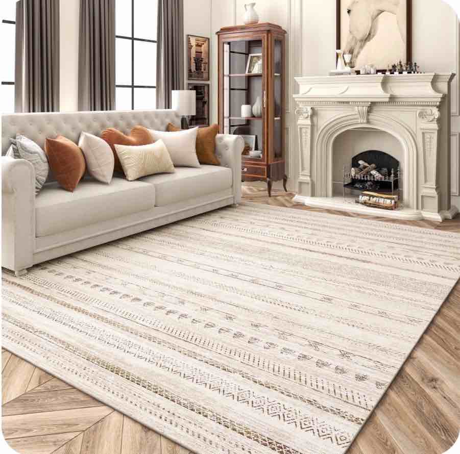 VUNATE 8'x10' Area Rugs for Living Room Washable Rugs Boho Moroccan Area Rug Soft Neutral Geometric Bohemian Carpet Distressed Indoor Rug for Bedroom Dining Room Office Foldable Nonslip Rug Brown