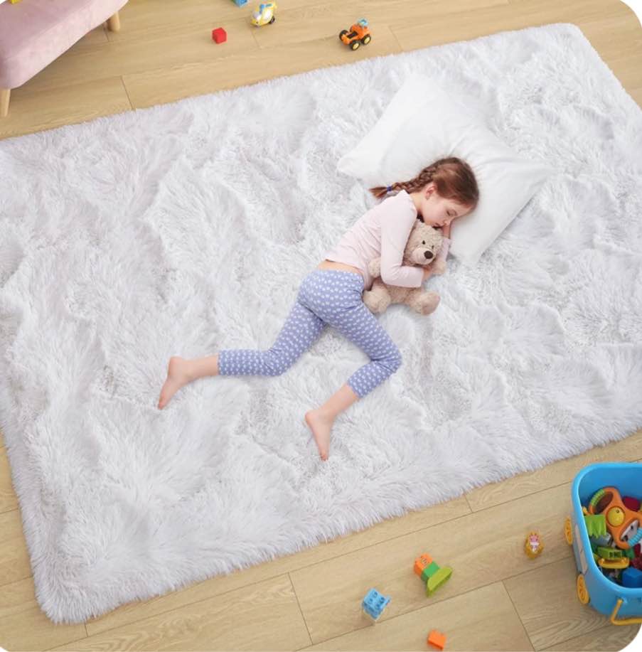 SANMADROLA Fluffy Shag Black Area Rug, 6.5 x 8.2in, Non-Slip, Eco-Friendly