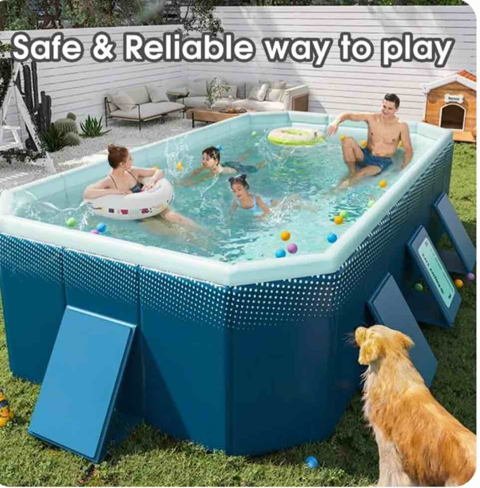 113"Foldable Swimming Pool for 1-8 People, Non-Inflatable Above Ground Kiddie Pool,Blue