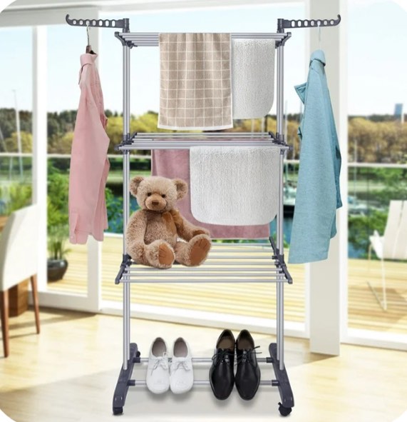 Flngr Drying Rack for Clothes, Foldable & Collapsible Drying Rack,Free Standing Stainless Steel Laundry Drying Rack for Hangers, Garments, Towels and Clothing