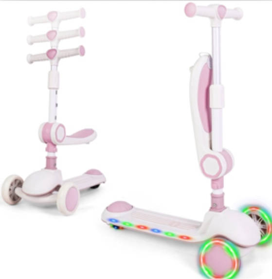 Skyhot Child Kick Scooter with LED Lighted Wheels, Scooter for kid, Pink, 3 Wheels