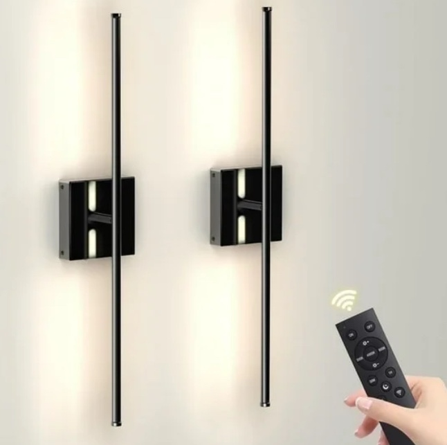 Battery Operated Wall Sconces with Remote Control (2 Pack), 8000mAh LED Wireless Rechargeable Wall Lamp,for Bedroom, Living Room