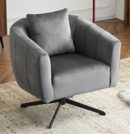 Ktaxon 360° Swivel Accent Armchair Velvet Upholstered Club Chair, Pumpkin Shape Sofa Corner Barrel Chair Gray (Metal Feet)