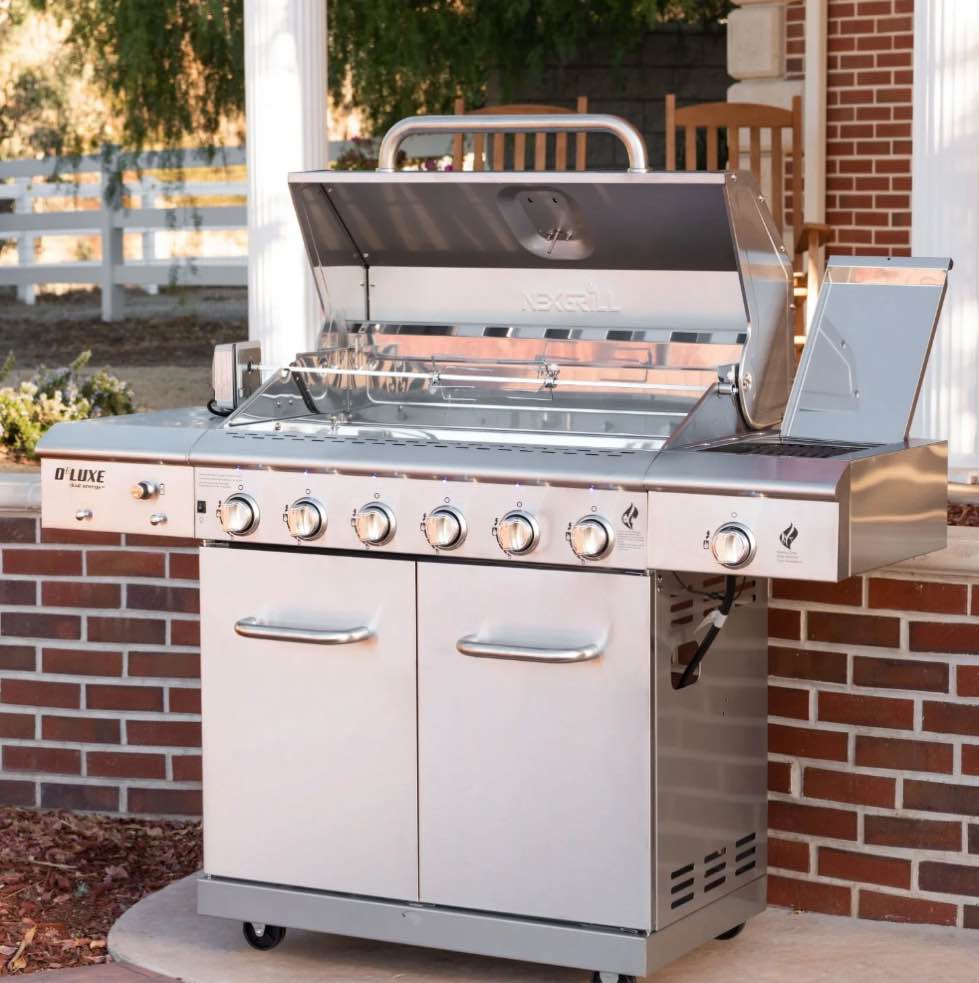 Deluxe 6-Burner Propane Gas Grill in Stainless Steel with Ceramic Searing Side Burner and Rotisserie Kit
