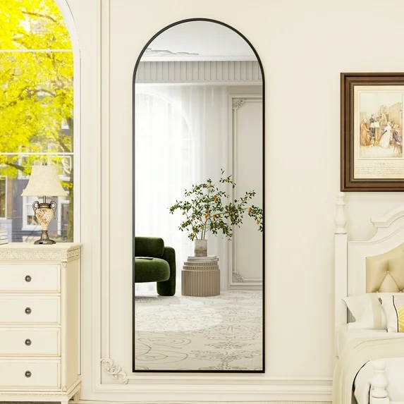 BEAUTYPEAK 64"x 21" Full Length Mirror Arched Standing Floor Mirror Full Body Mirror, Black