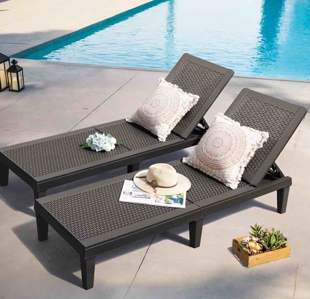 Homall 2 Pieces Patio Lounge Chair Outdoor Adjustable Chaise Lounge Chair, Black