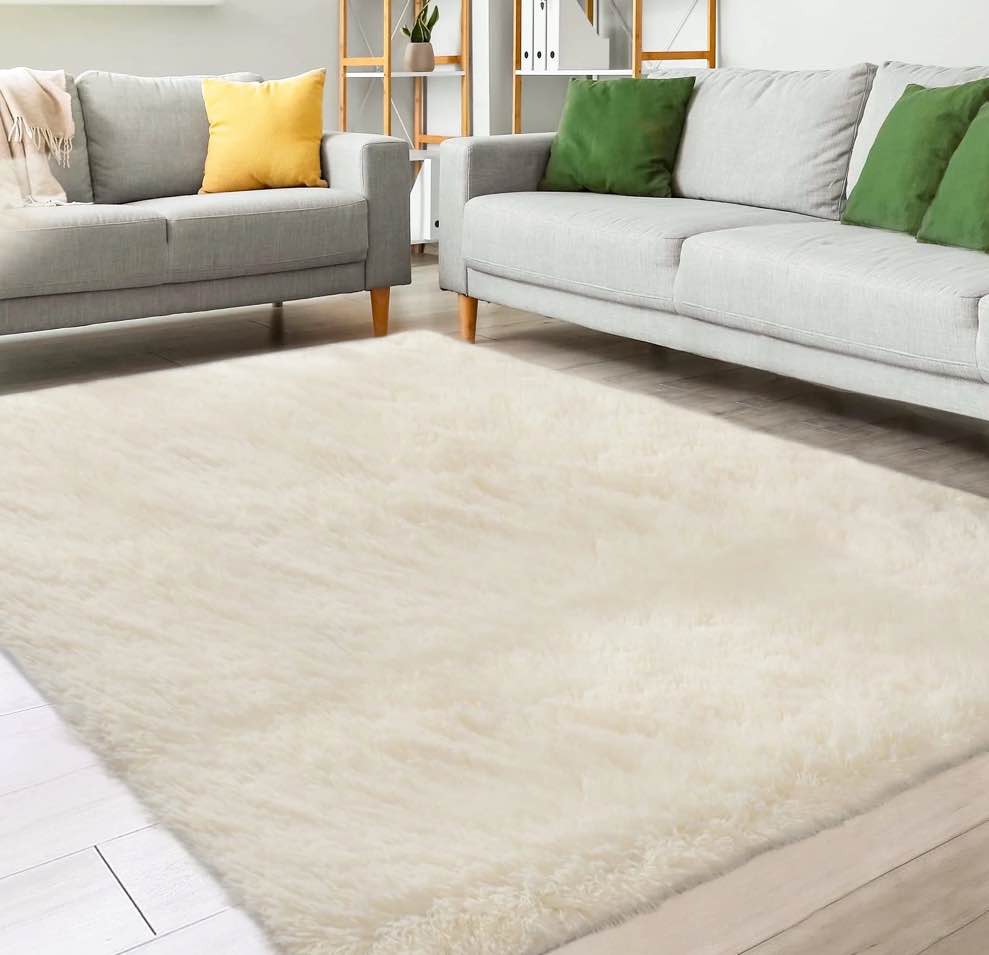Nefoso Shag Area Rug, 8ft x 10ft Soft Fluffy Area Rugs for Living Room Bedroom Decor Carpet, Light Yellow