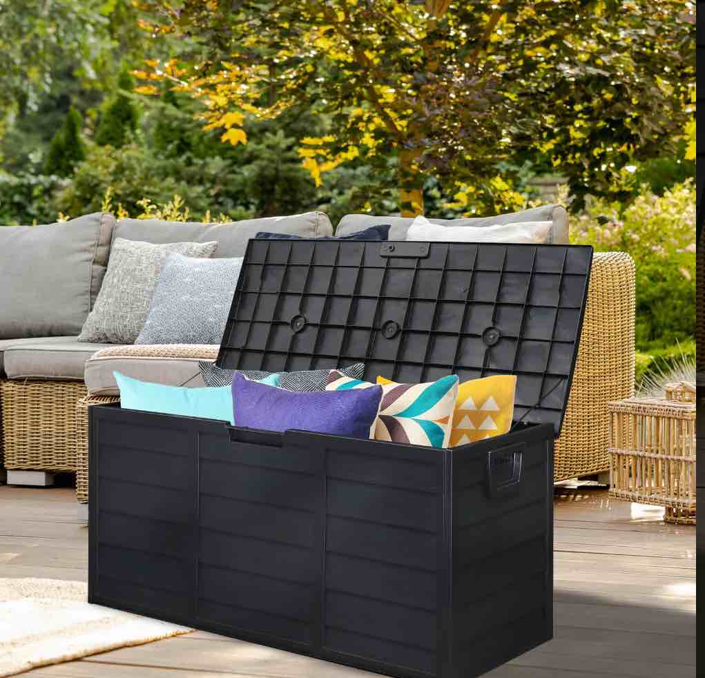 Ktaxon 75gal Outdoor Garden Plastic Storage Deck Box Chest Tools Black - Black