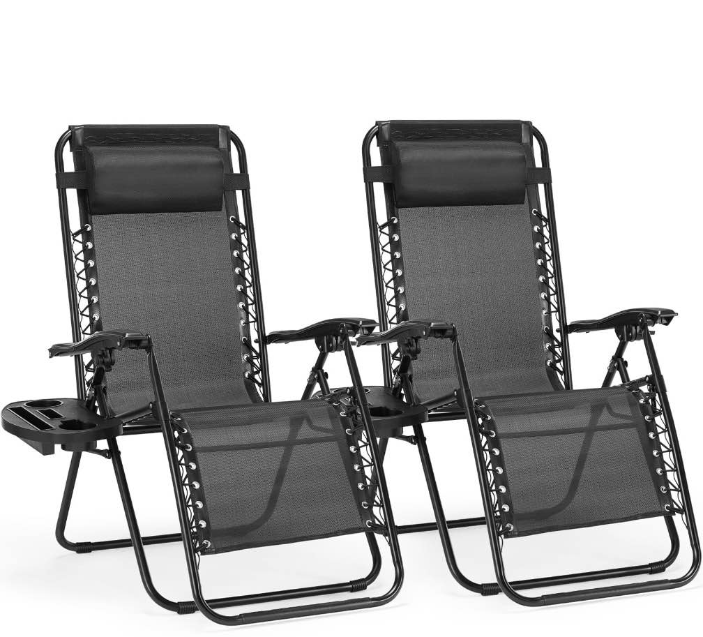 CONCETTA 2 Zero Gravity Lounge Chairs, Foldable Reclining Camping for Patio, Lawn, Beach, Black