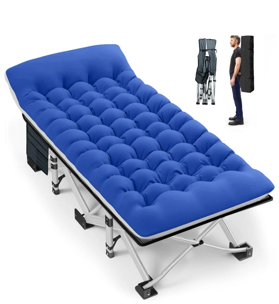 GVDV Folding Camping Cot with 2 Sided Comfort Mattress, Double Layer Oxford Fabric Oversize Folding Bed, Portable Sleeping Bed Cot for Camp Office Nap Beach Travel