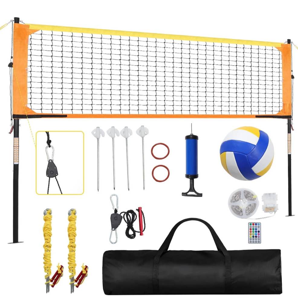 Crtynell Heavy Duty Volleyball Net Outdoor with Anti-Sag System, Adjustable Aluminum Poles, Professional Volleyball Nets Set for Backyard and Beach, Volleyball and Carrying Bag