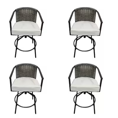 allen + roth Sedgebrook Set of 4 Wicker Charcoal Grey Steel Frame Swivel Balcony Chair with Cream Cushioned Seat