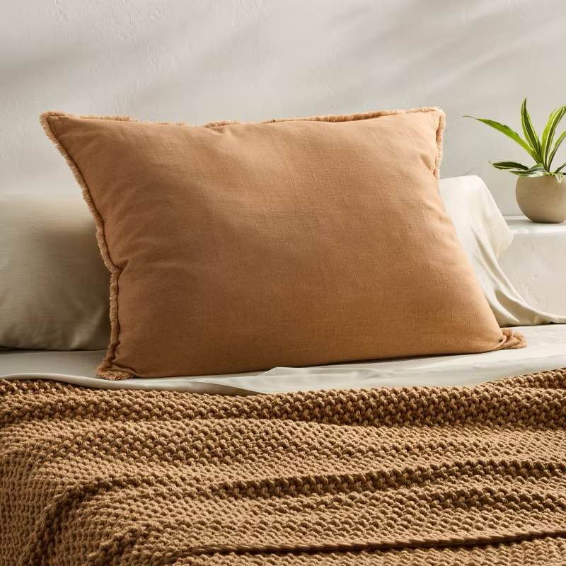 King Euro Heavyweight Linen Blend Throw Pillow Warm Brown - Casaluna
