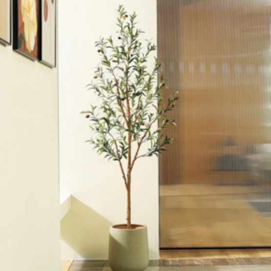 DR.Planzen 6 feet Artificial Olive Tree Indoor, Tall Faux Olive Tree in Black Plastic Pot, Artificial Plants with Natural Wood Trunk and Lifelike Fruits for Home Office Decor