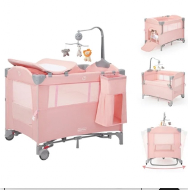 HARPPA 5 in 1 Portable Playard and Bassinet for Girl from Newborn to Toddler, Easy Folding, Pink