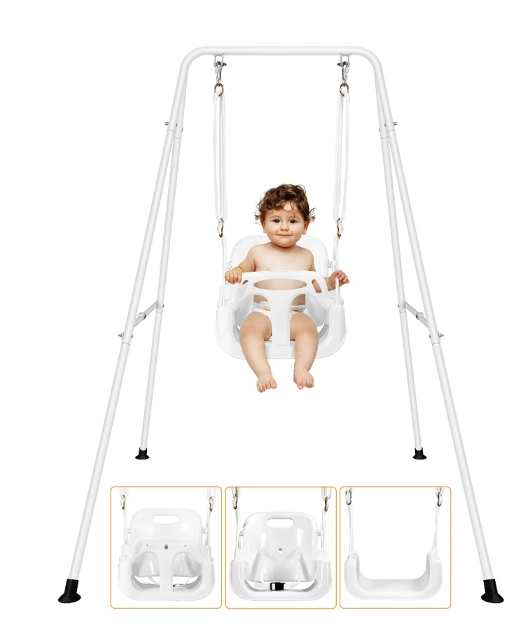 Toddler Swing Set, 3 in 1 High Back Baby Swing Set, Kids Chair Secure Swing Seat, Detachable Swing Seat for Playground Indoor Outdoor, White