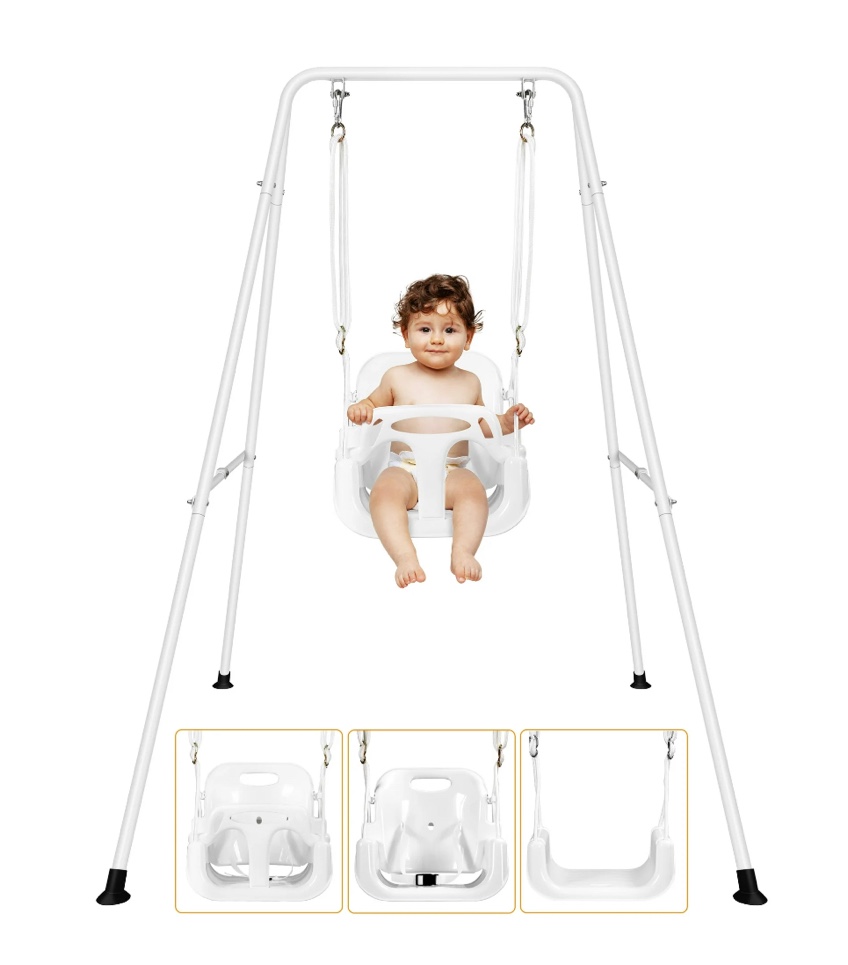 Toddler Swing Set, 3 in 1 High Back Baby Swing Set, Kids Chair Secure Swing Seat, Detachable Swing Seat for Playground Indoor Outdoor, White
