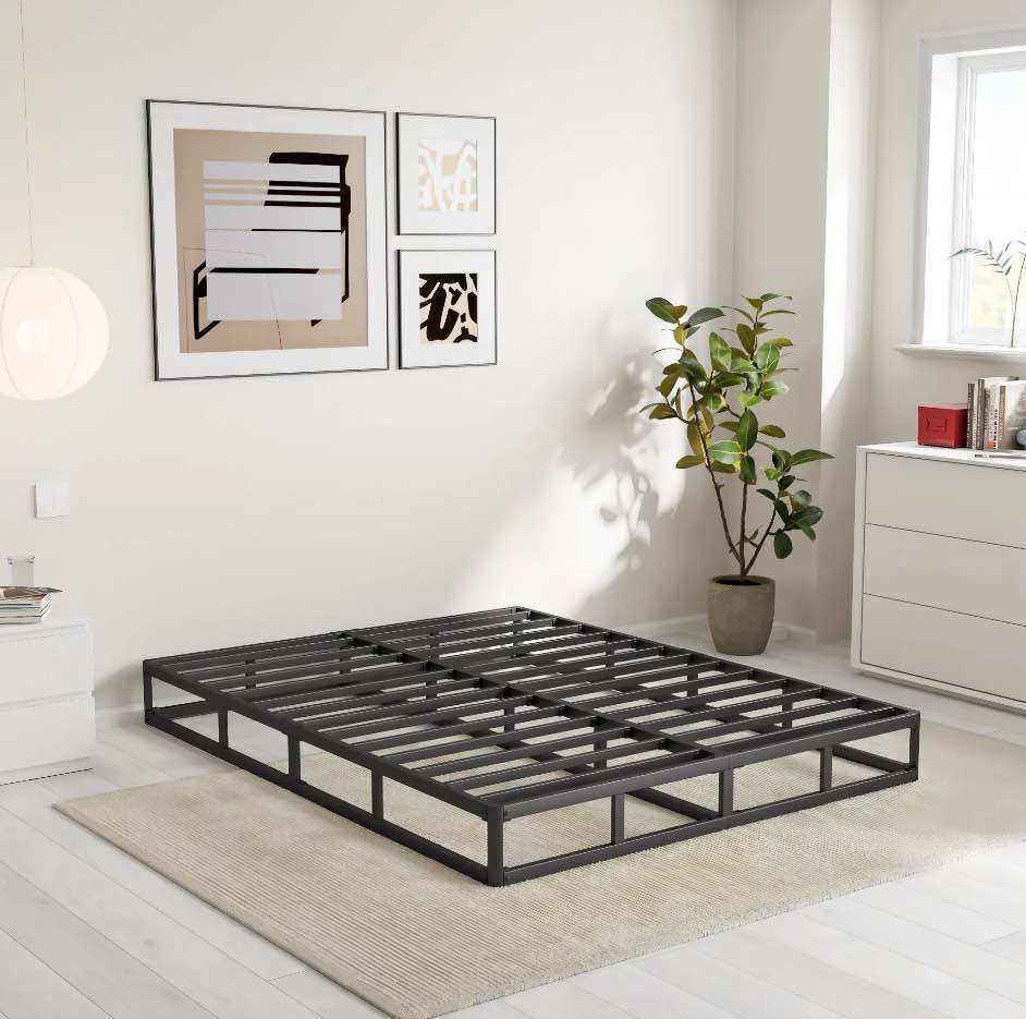 ZIYOO 4 inch Metal Box Spring, Sturdy Mattress Foundation, Easy Assembly, Fabric Cover Included, Queen Size