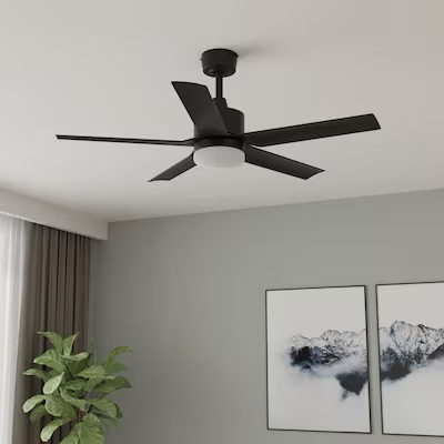 Harbor Breeze Reidsport 44-in Color-Changing Integrated LED Outdoor Downrod or Flush Mount Matte Black with Matte Black Blades Ceiling Fan With Light - Remote Included ( 5 -Blade ) 
