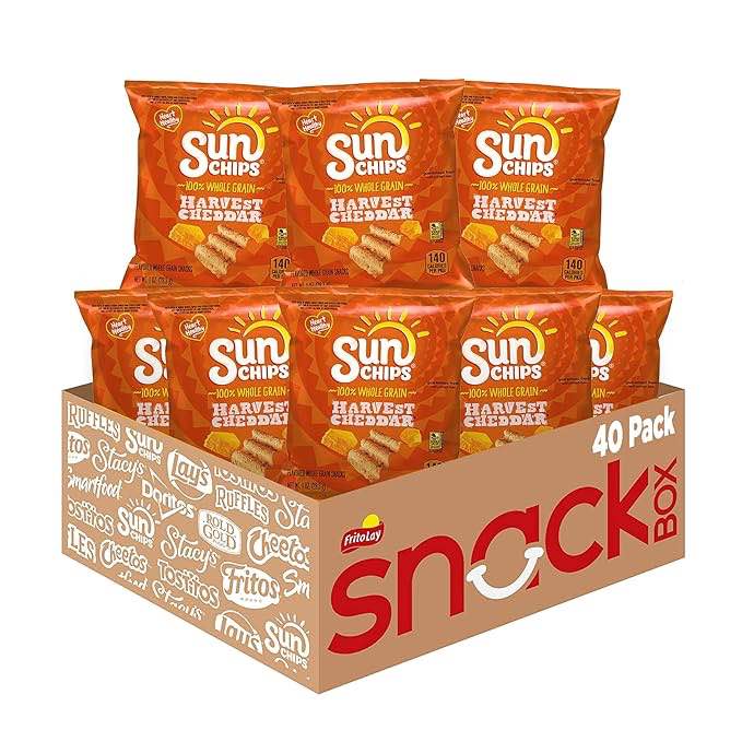 SunChips Multigrain Chips, Harvest Cheddar, 1oz Single Serve Bags (40 Count)
