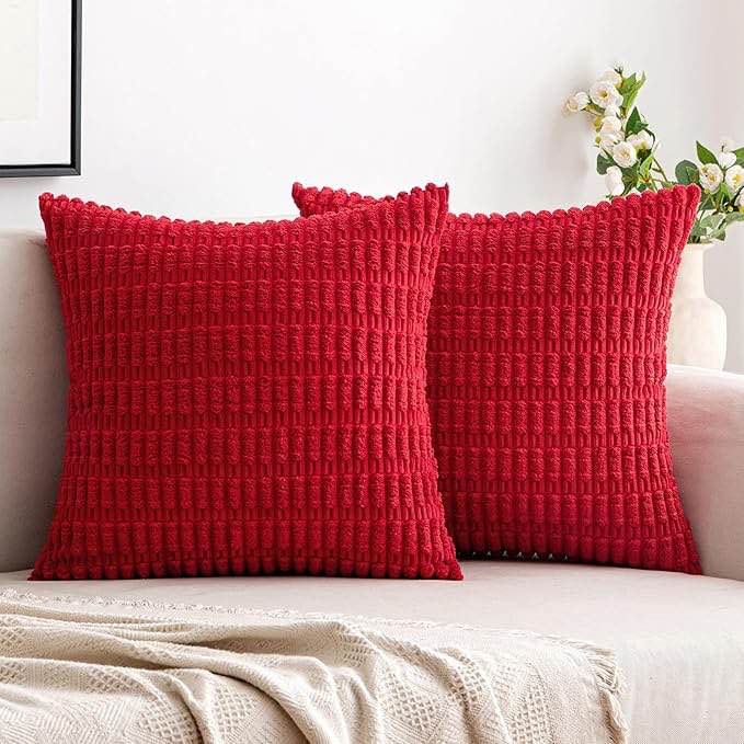 Woaboy Christmas Red Throw Pillow Covers 18x18 Inch Set of 2 Decorative Couch Pillow Covers Farmhouse Soft Corduroy Boho Home Decors for Cushion Bed Sofa Living Room