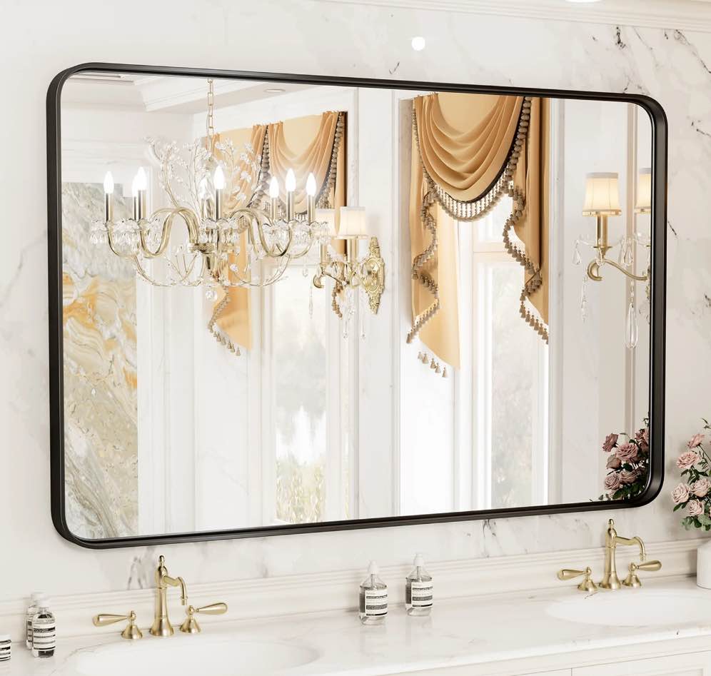 CONCETTA Shatterproof Bathroom Wall Mirror –30" x 40" Vanity Mirror with Rectangular Metal Frame, Anti-Fog, Black