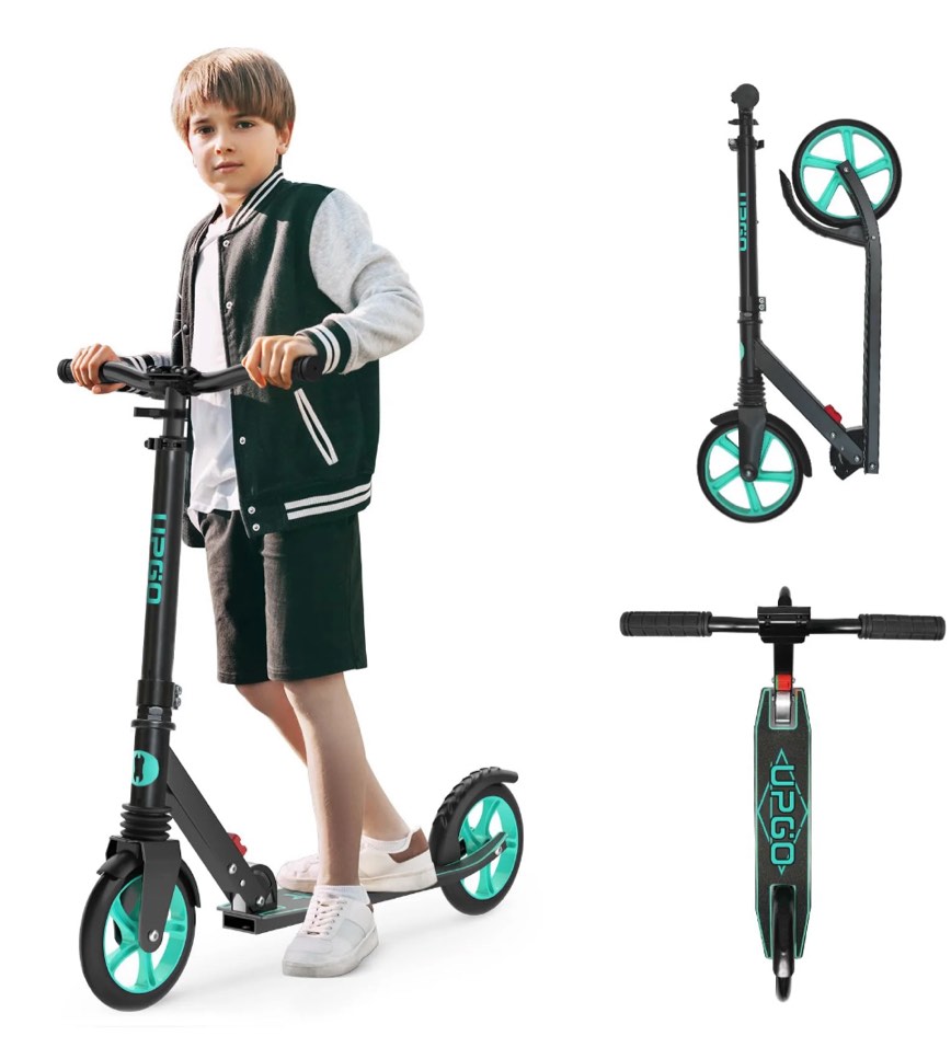 UPGO Kick Scooter for Teens, Kids & Adults, Max 240 lbs, Foldable, 8-Inch Wheels, 4 Adjustable Levels, Aqua