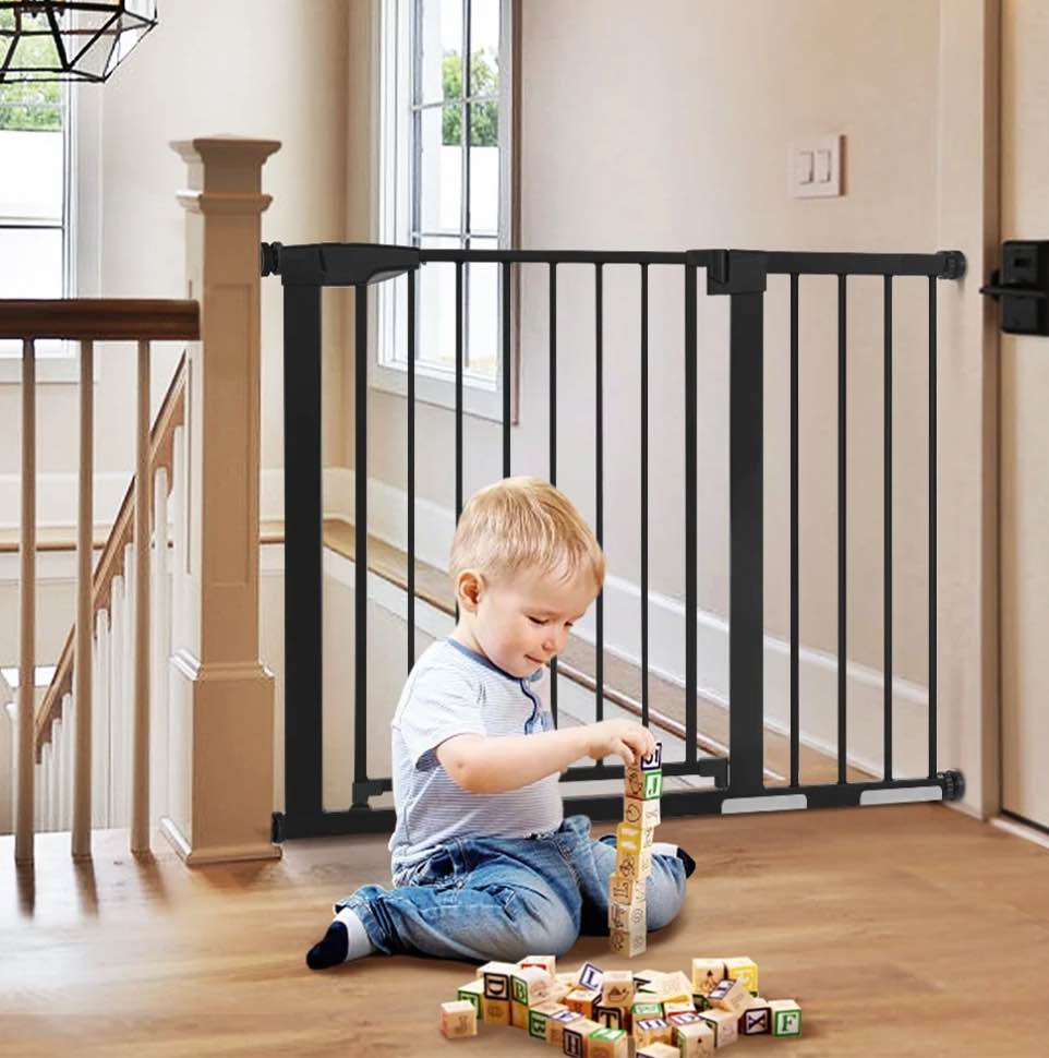 29.5"-43.3" Extra Wide Safety Baby Gate for Stairs Doorways, Top of Stairs, Black