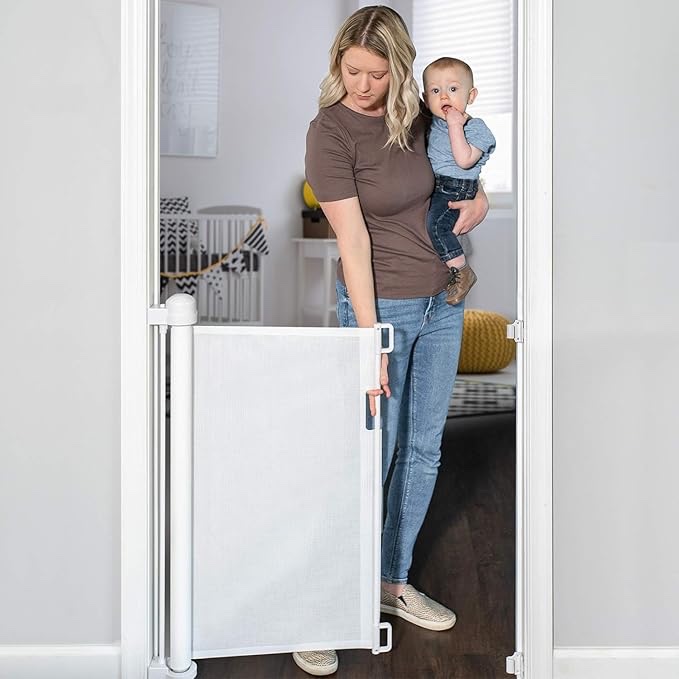 Retractable Baby Gate Extends up to 118 Wide Child Safety Gate for Doorways Stairs Hallways Indoor/Outdoor White
