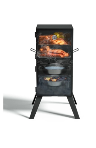 Kingchii Vertical Charcoal Smoker BBQ Grill with Built-in Thermometer, Portable Smoker for Backyard, Camping, Barbecue, and Outdoor Grilling