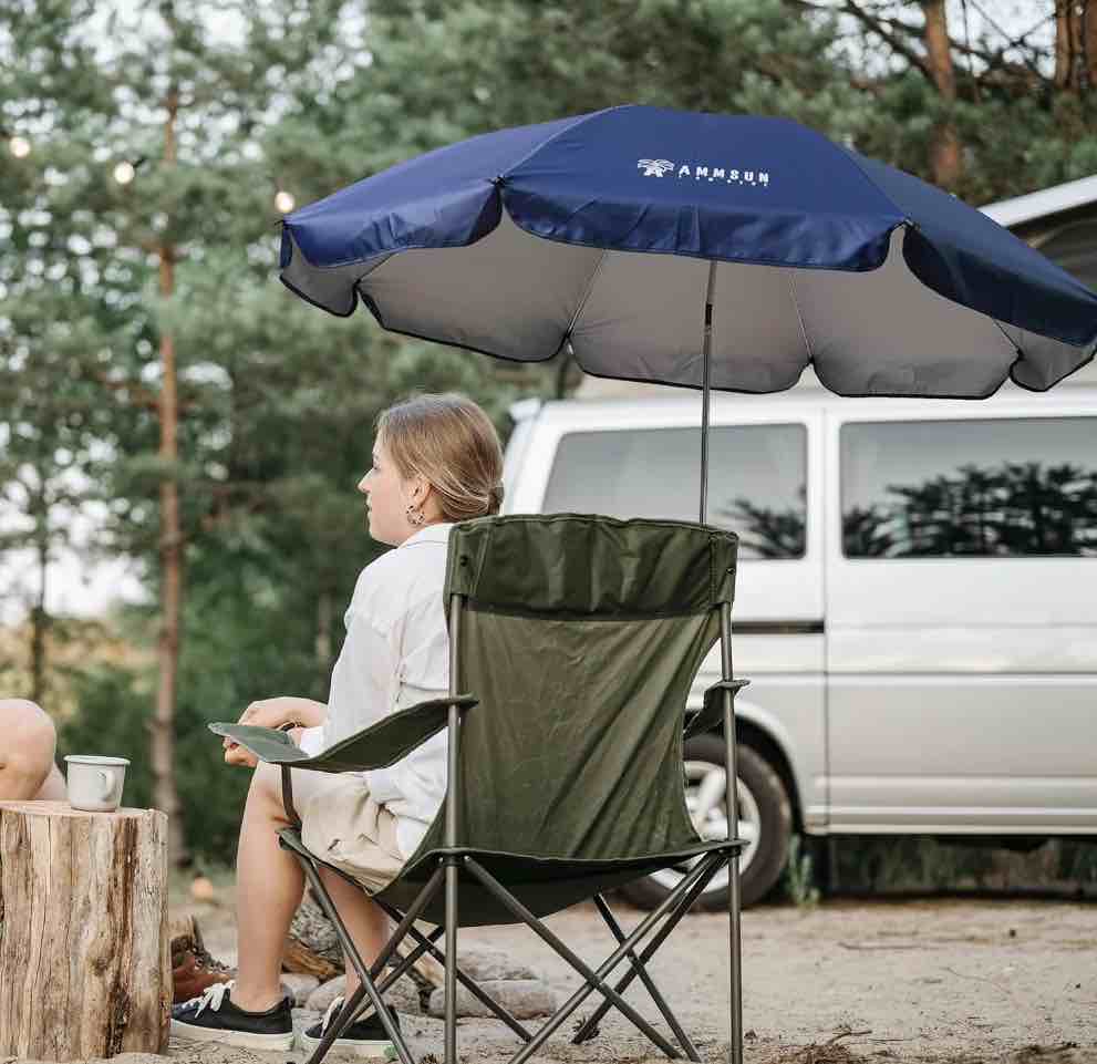 AMMSUN XL 52 inch Beach Patio Chair Umbrella with Universal Clamp 360° Swivel UPF50+,Navy Blue