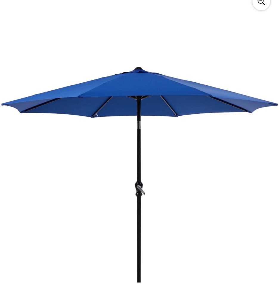 ZUNMOS 9FT Outdoor Patio Umbrella with Push Button Tilt and Crank Handle, Market Umbrella with 8 Sturdy Umbrella Ribs, UV Protection, Waterproof, Blue