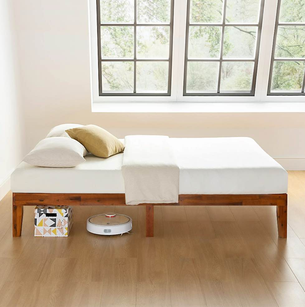 Mellow Naturalista Classic 12" Solid Wood Platform Bed with Wooden Slats, Cal King, Cherry