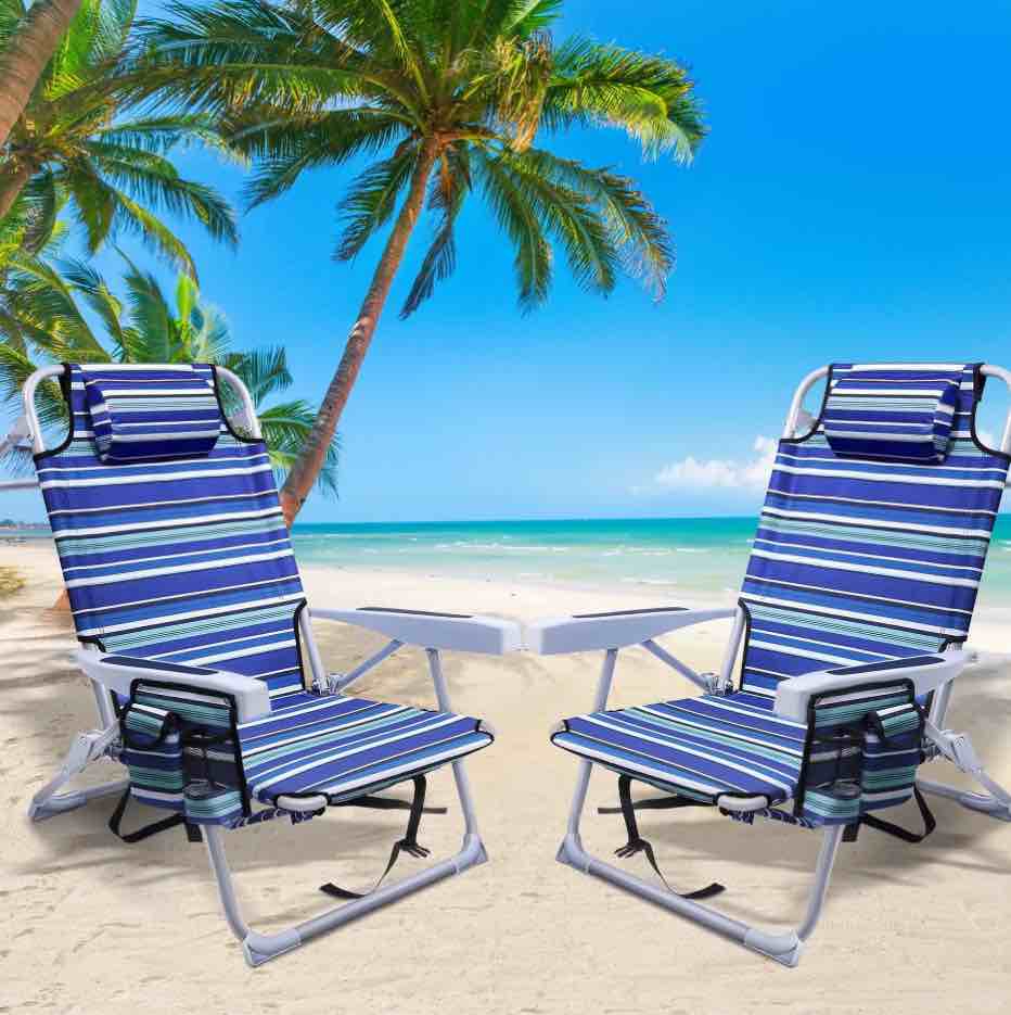 GVDV Backpack Beach Chair, Portable Folding Beach Chair with Cup Holder and Towel Bars, 4-Position Adjustable Reclining Chair for Beach, Camp, Outdoor