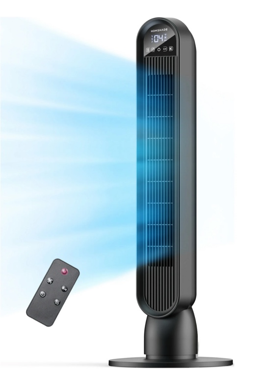 Tower Fan for Home,36" Standing Floor Fan with Remote LED Touchscreen,HOMSHADE Wide Oscillating Fan,Quiet Home Fan,26 ft/s High Velocity,4 Speeds,4 Modes,8H Timer